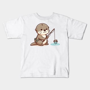 Cute otter Fishing Kids T-Shirt